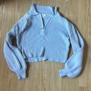 Fashion Nova Light Blue Ribbed Half-Zip Cropped Sweater